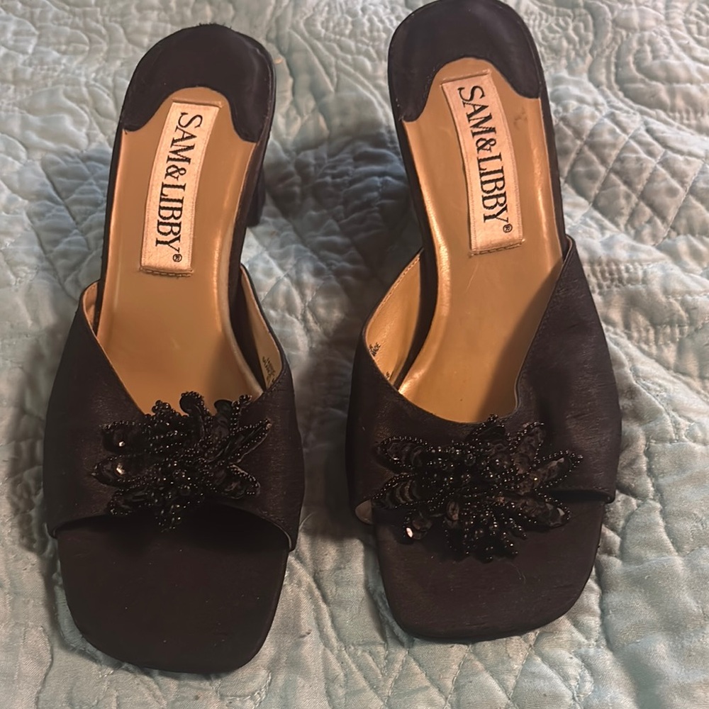Sam & Libby Elegant Black Mules with Floral Embellishment